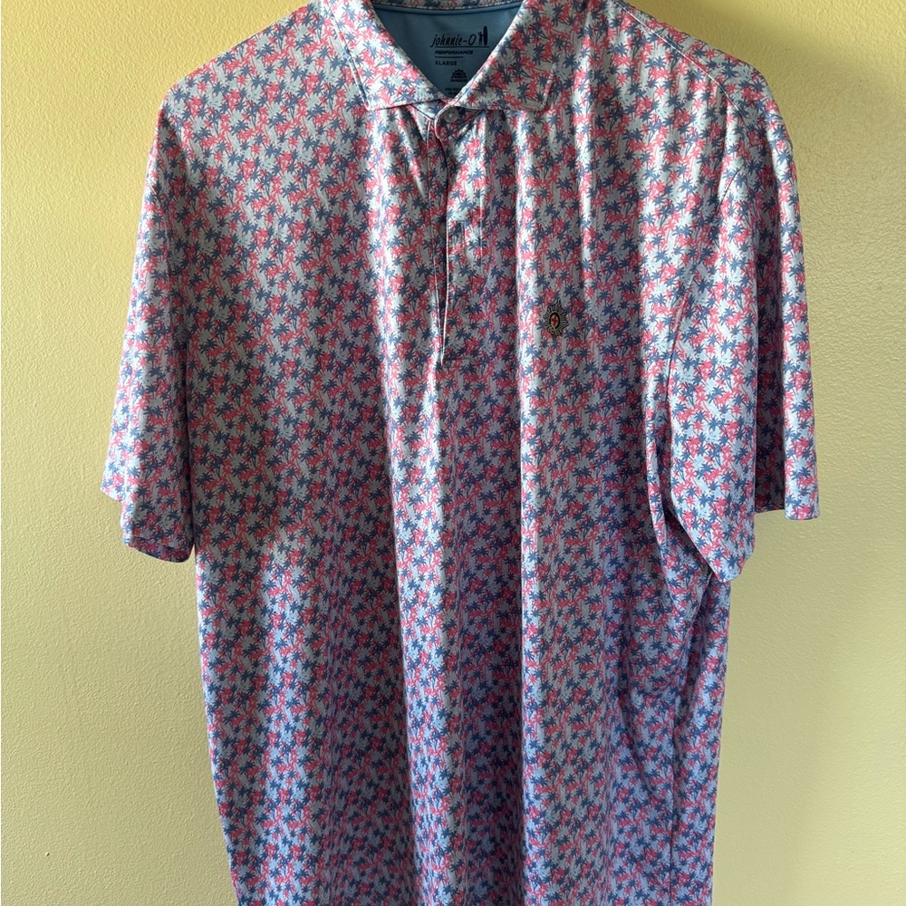 johnnie-O Pink & Blue Floral Short Sleeve Polo